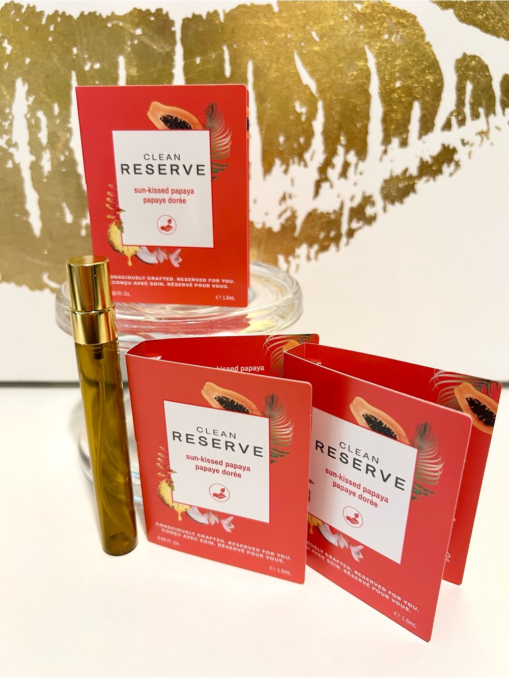 CLEAN RESERVE Sun-Kissed Papaya Travel Set – 4.5 mL Total + Amber Glass Bottle